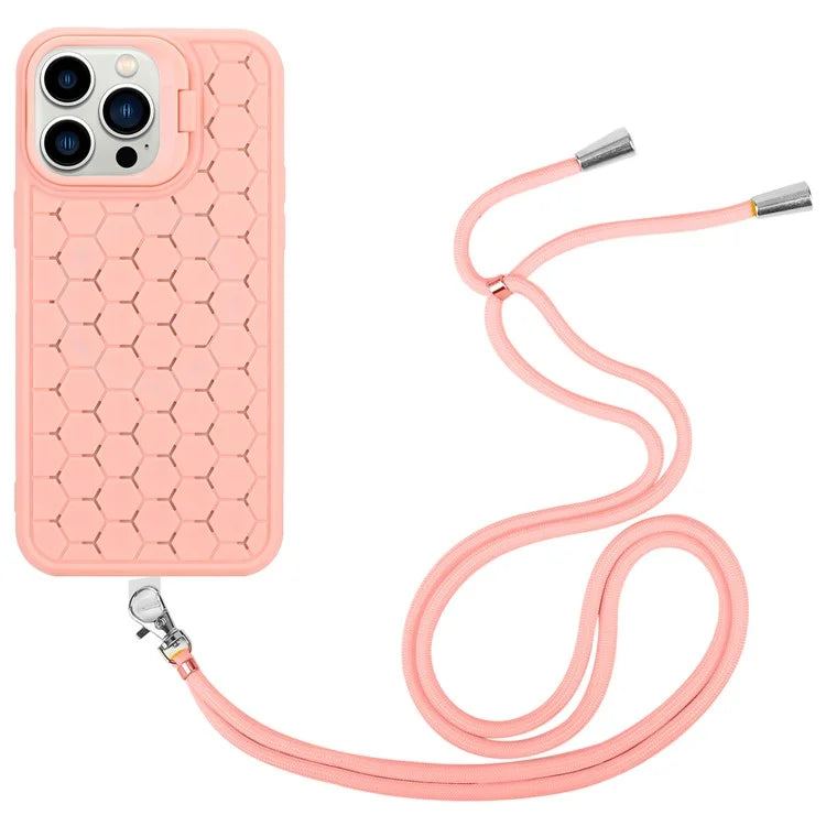 For iPhone 12 Pro Max Case with Shoulder Strap Kickstand Heat Dissipation TPU Phone Cover