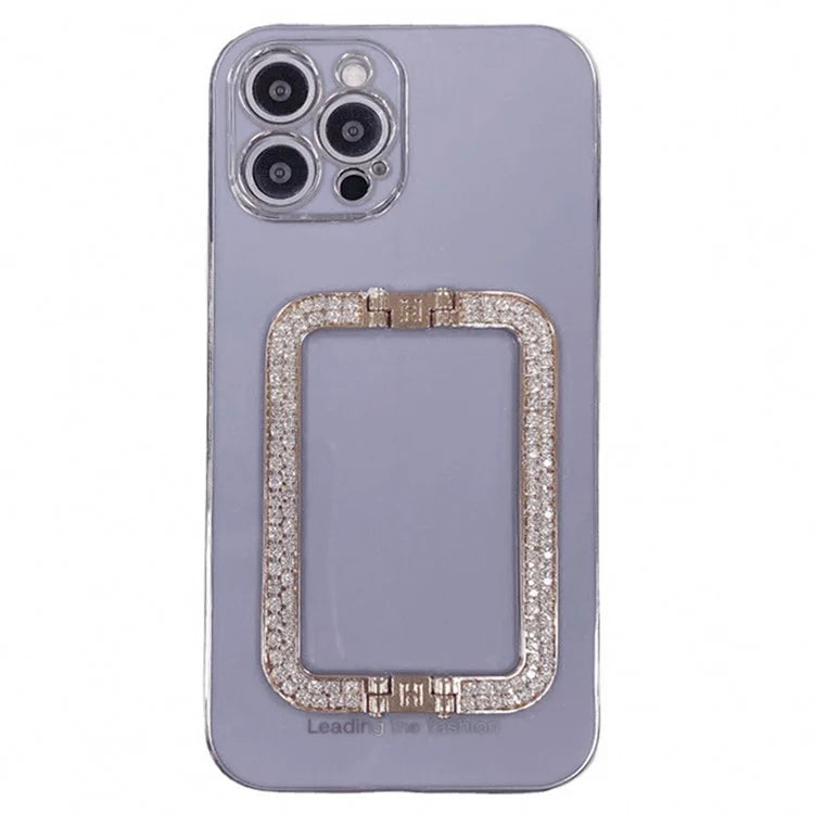 For iPhone 14 Pro Max Cover Rhinestone Decor Kickstand Electroplated TPU Phone Case