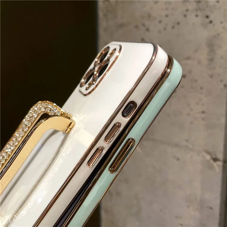 For iPhone 15 Pro Max Cover Shiny Rectangular Kickstand Electroplating TPU Phone Case