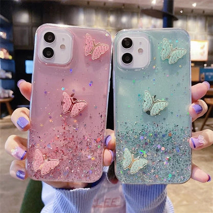 For iPhone 11 Case TPU Phone Protective Cover Sequins Epoxy Butterfly Design