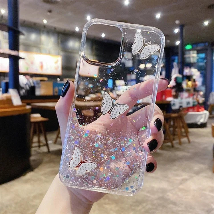 For iPhone 11 Case TPU Phone Protective Cover Sequins Epoxy Butterfly Design