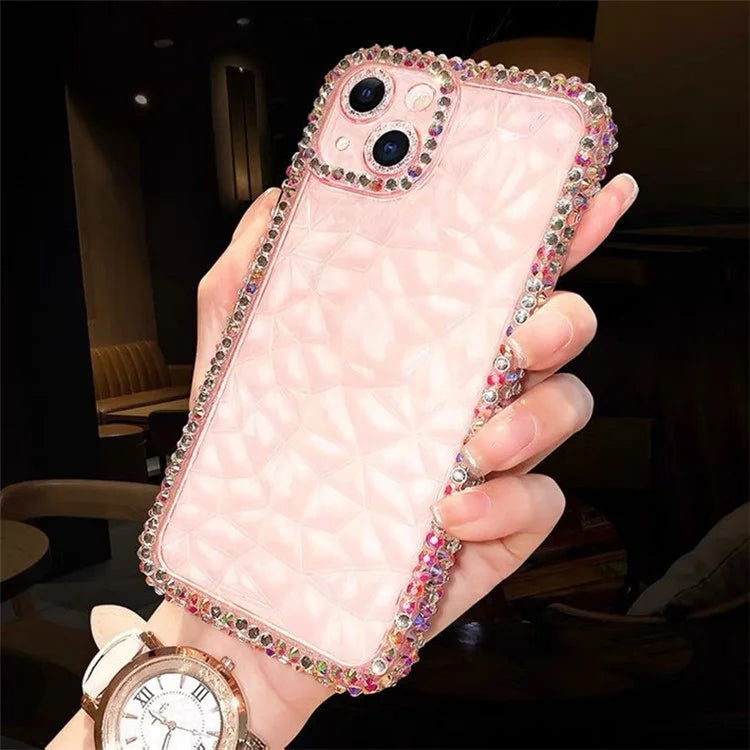 For iPhone 14 Case Resin Rhinestones Decor Diamond Texture TPU Phone Cover