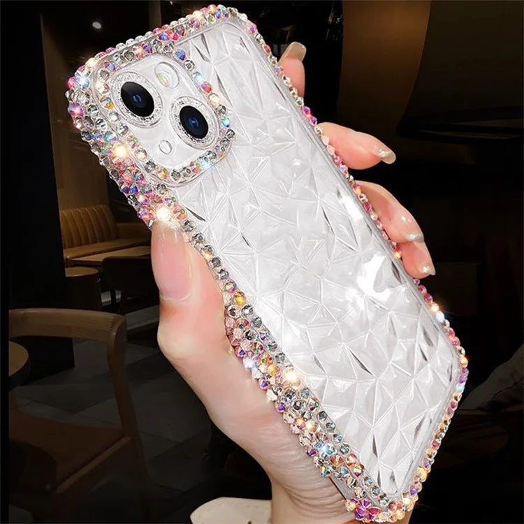 For iPhone 14 Case Resin Rhinestones Decor Diamond Texture TPU Phone Cover