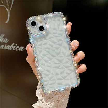 For iPhone 14 Case Resin Rhinestones Decor Diamond Texture TPU Phone Cover