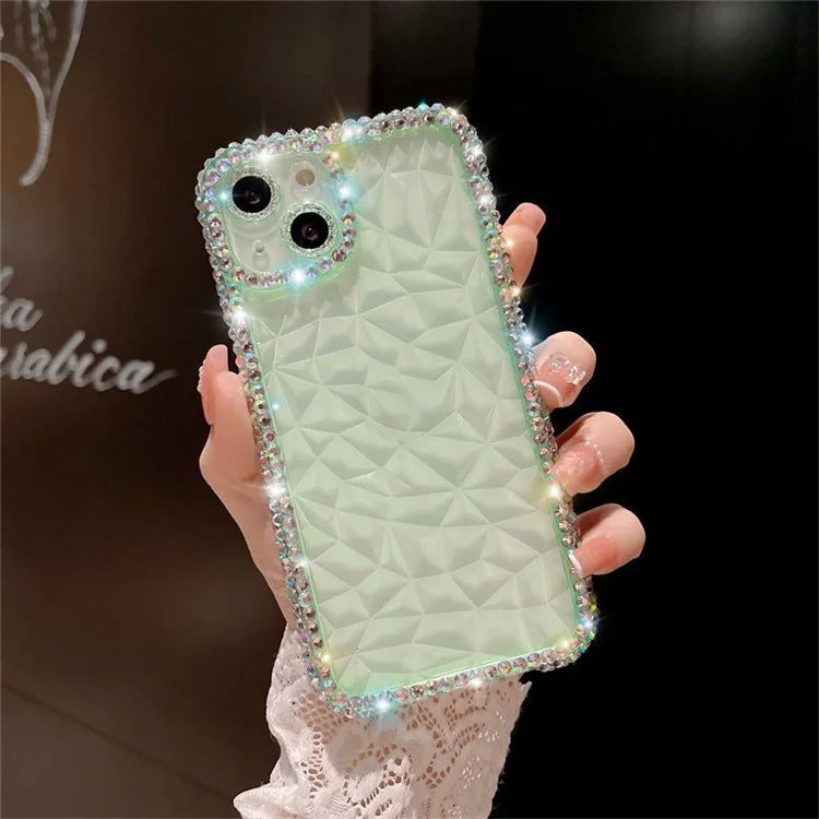 For iPhone 14 Case Resin Rhinestones Decor Diamond Texture TPU Phone Cover