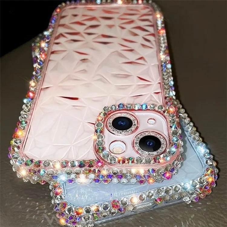 For iPhone 14 Case Resin Rhinestones Decor Diamond Texture TPU Phone Cover