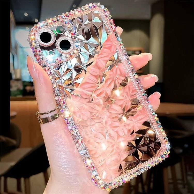 For iPhone 14 Case Resin Rhinestones Decor Diamond Texture TPU Phone Cover
