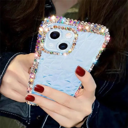 For iPhone 14 Case Resin Rhinestones Decor Diamond Texture TPU Phone Cover