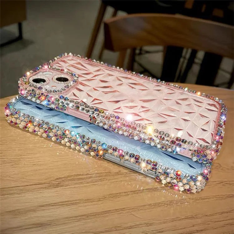 For iPhone 13 Diamond Texture Full Rhinestone Edge TPU Phone Cover