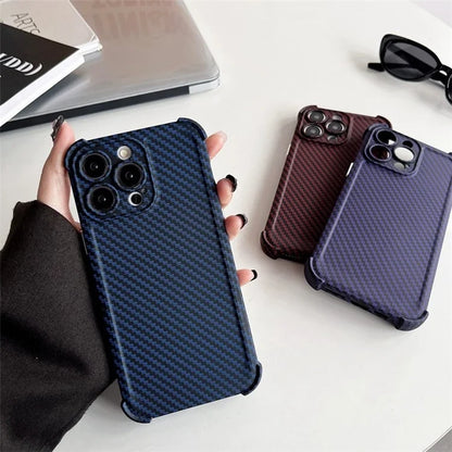 For iPhone 14 Pro Case Reinforced Corner Carbon Fiber Texture TPU Phone Shell