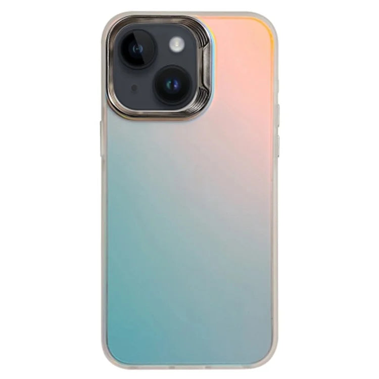 For iPhone 15 Plus Gradient Case Electroplating Lens Frame Laser Effect PC+TPU Phone Cover