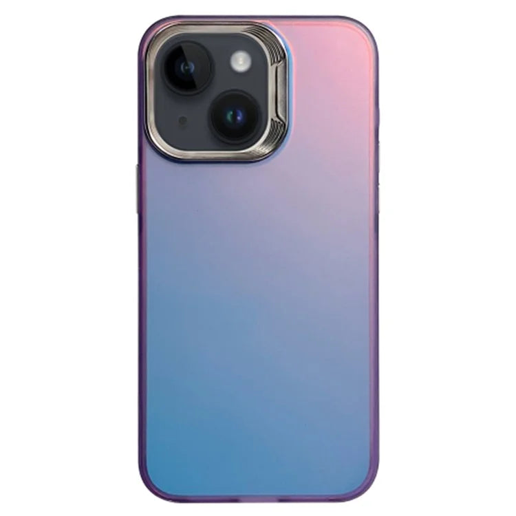 For iPhone 15 Plus Gradient Case Electroplating Lens Frame Laser Effect PC+TPU Phone Cover