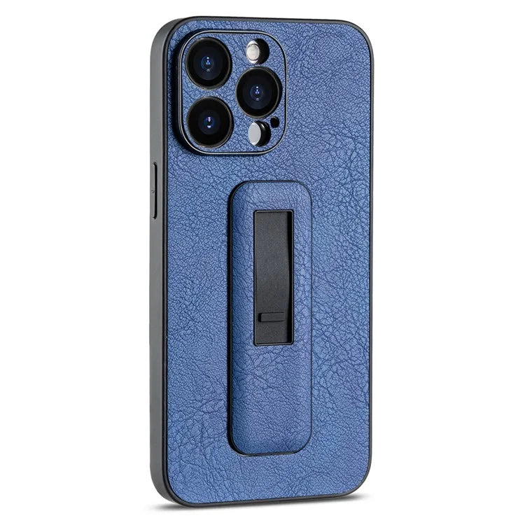 For iPhone 13 Pro Max Case PC+PU Leather Phone Cover with Push-pull Kickstand