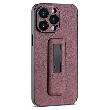 For iPhone 14 Pro Max Case PC+PU Leather Cell Phone Cover with Push-pull Kickstand