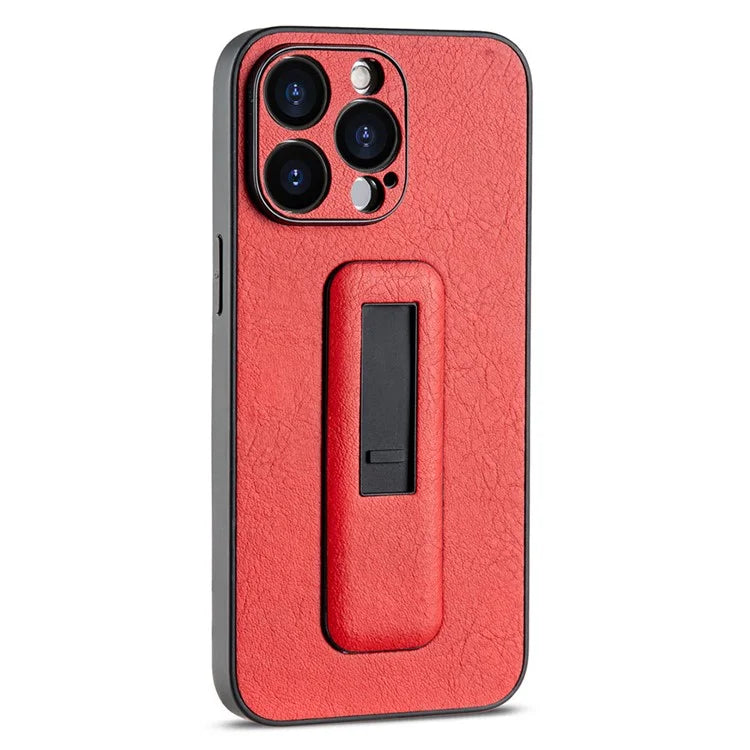 For iPhone 14 Pro Max Case PC+PU Leather Cell Phone Cover with Push-pull Kickstand