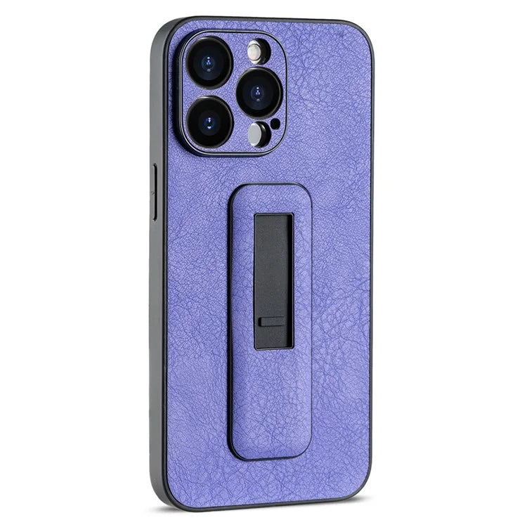 For iPhone 15 Pro Max Anti-fall Case PC+PU Leather Phone Cover with Push-pull Kickstand