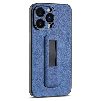 For iPhone 15 Pro Max Anti-fall Case PC+PU Leather Phone Cover with Push-pull Kickstand