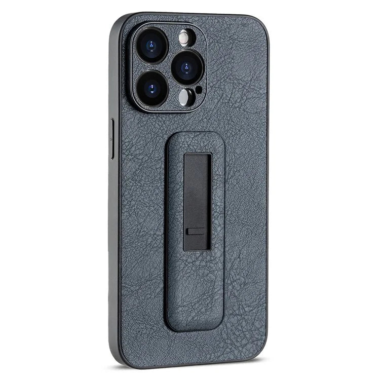 For iPhone 15 Pro Max Anti-fall Case PC+PU Leather Phone Cover with Push-pull Kickstand