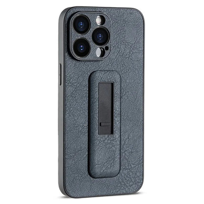 For iPhone 15 Pro Max Anti-fall Case PC+PU Leather Phone Cover with Push-pull Kickstand