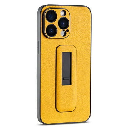 For iPhone 15 Pro Max Anti-fall Case PC+PU Leather Phone Cover with Push-pull Kickstand