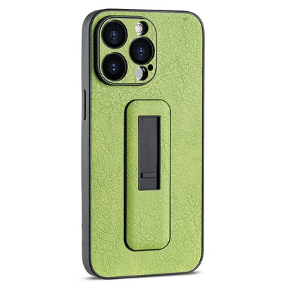For iPhone 15 Pro Case Push-pull Kickstand PC+PU Leather Anti-drop Phone Cover