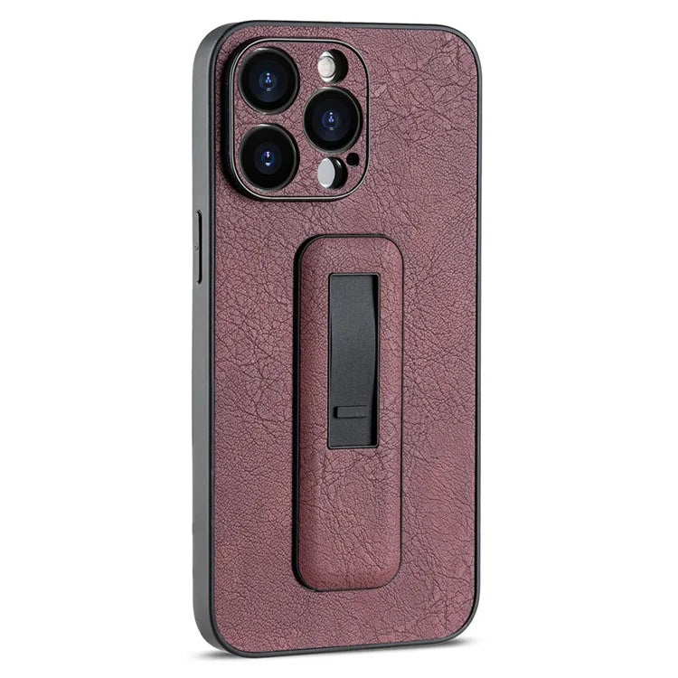 For iPhone 15 Pro Case Push-pull Kickstand PC+PU Leather Anti-drop Phone Cover