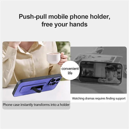 For iPhone 15 Pro Case Push-pull Kickstand PC+PU Leather Anti-drop Phone Cover
