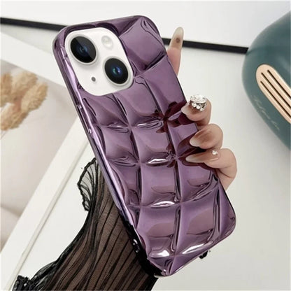 For iPhone 15 Plus TPU Case Rhombus Grid Pattern Electroplated Protective Back Shell