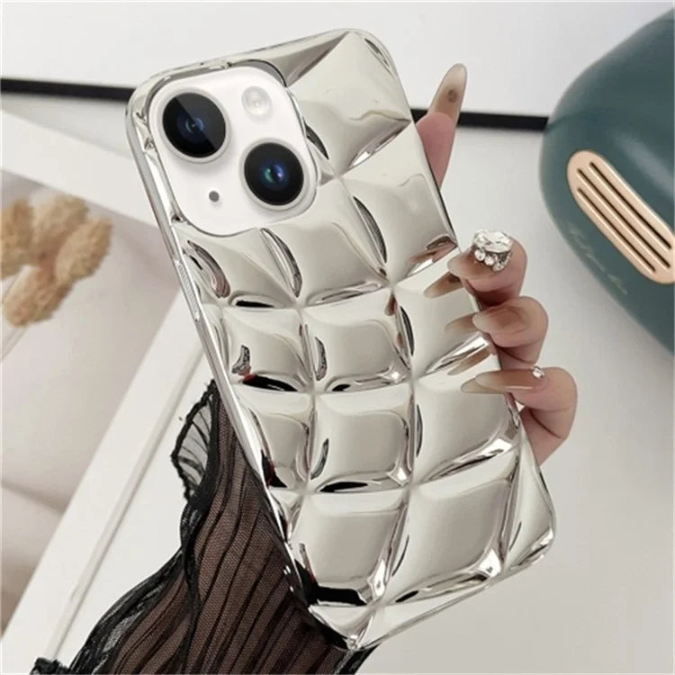 For iPhone 14 Case Rhombus Grid Pattern Electroplating TPU Back Phone Cover