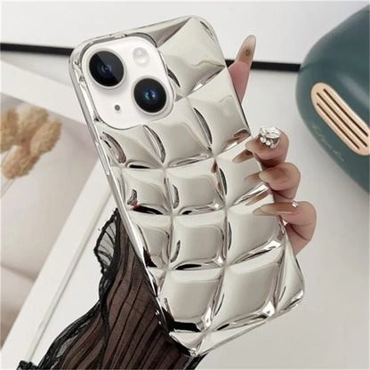 For iPhone 14 Case Rhombus Grid Pattern Electroplating TPU Back Phone Cover