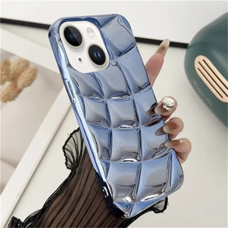 For iPhone 14 Case Rhombus Grid Pattern Electroplating TPU Back Phone Cover