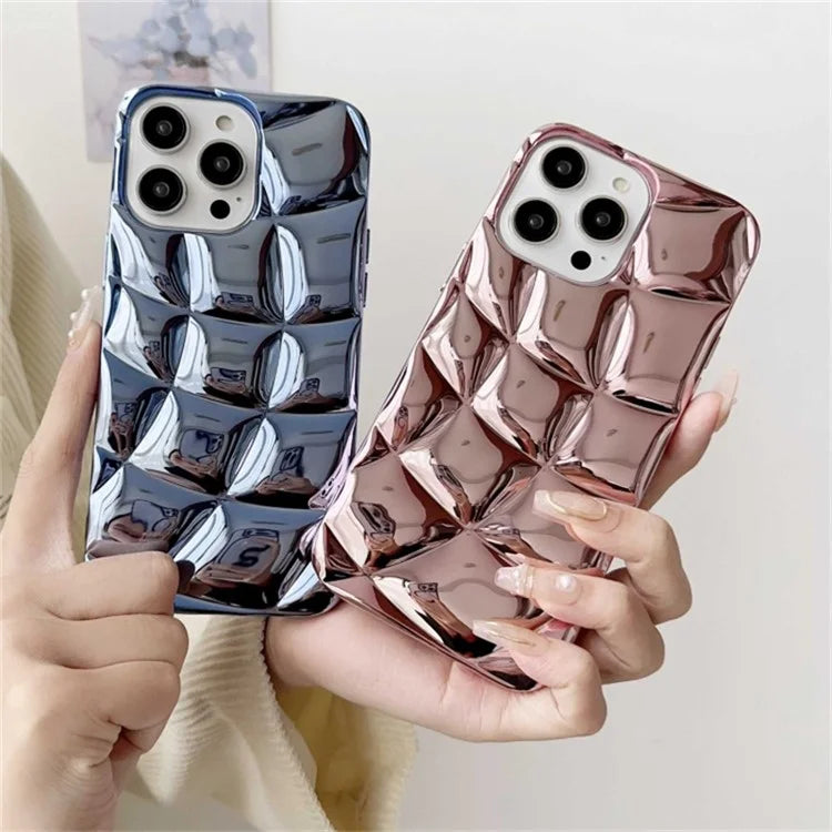 For iPhone 13 Pro Max Case Rhombus Grid Electroplating Soft TPU Phone Cover
