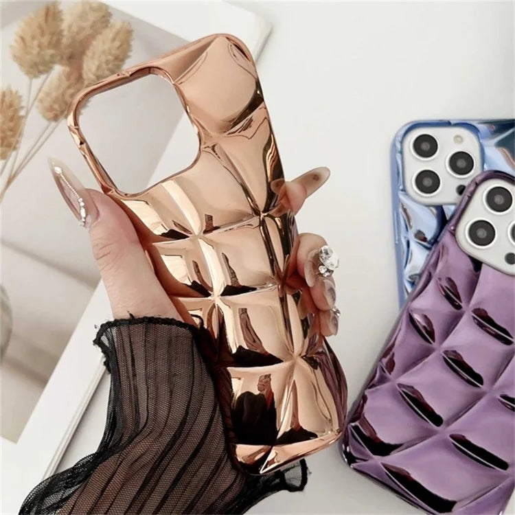 For iPhone 13 Pro Max Case Rhombus Grid Electroplating Soft TPU Phone Cover