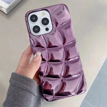 For iPhone 15 Pro Max Electroplating Case Rhombus Grid Flexible TPU Phone Cover