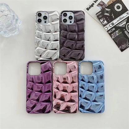 For iPhone 15 Pro Max Electroplating Case Rhombus Grid Flexible TPU Phone Cover
