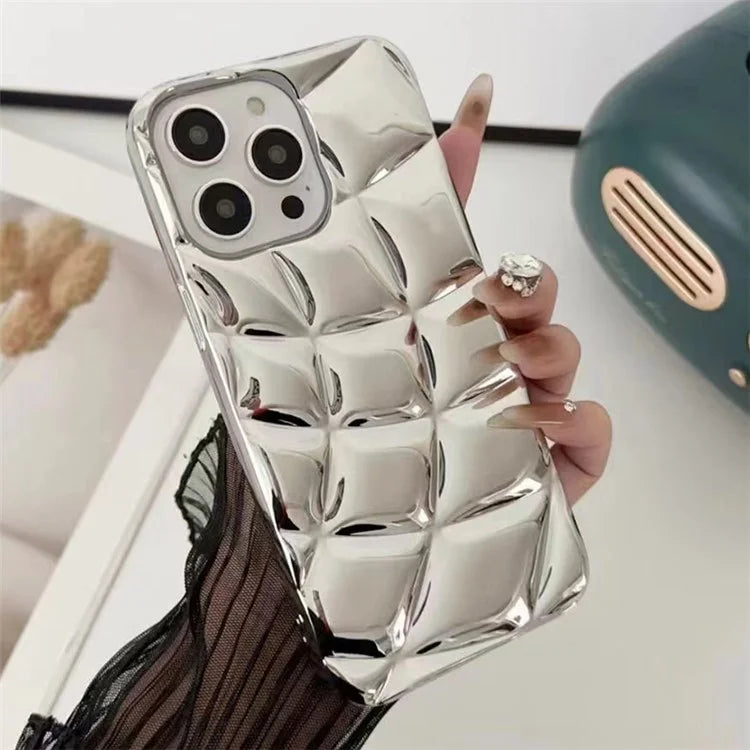 For iPhone 15 Pro TPU Phone Case Rhombus Grid Pattern Electroplating Protective Cover