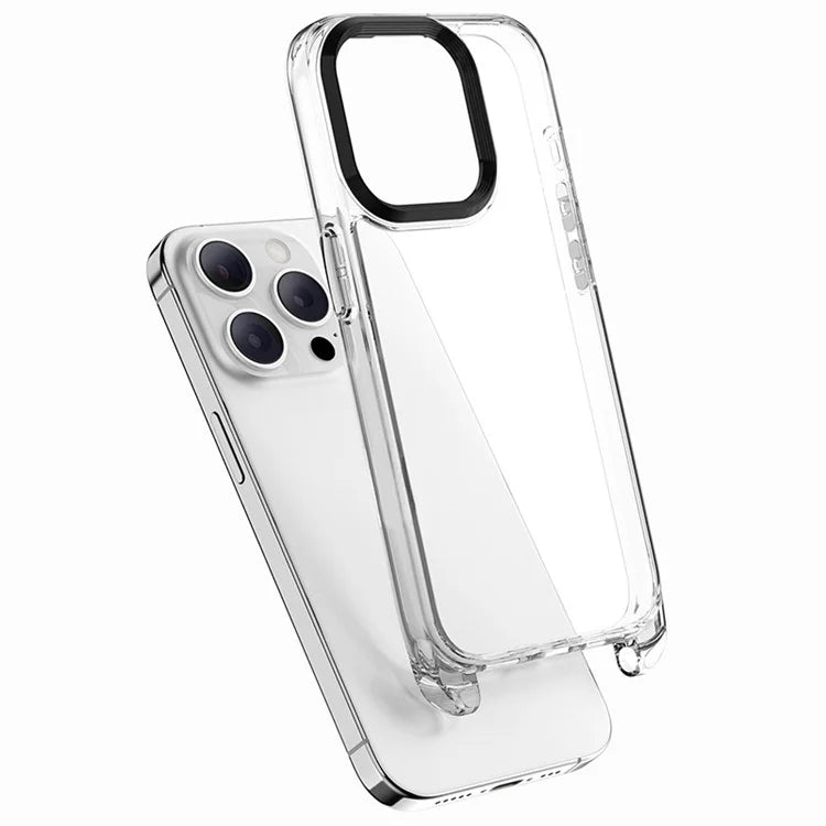 For iPhone 13 Pro Max Case PC+TPU Clear Phone Cover with Adjustable Lanyard