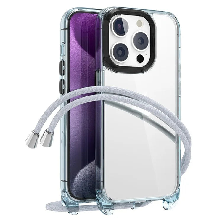 For iPhone 13 Pro Max Case PC+TPU Clear Phone Cover with Adjustable Lanyard