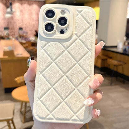 For iPhone 15 Pro Slim Case Rhombus Pattern Shockproof TPU Phone Cover