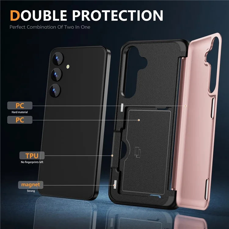 For Samsung Galaxy S23 FE Case Card Holder Shockproof TPU+PC Phone Cover with Flip Kickstand