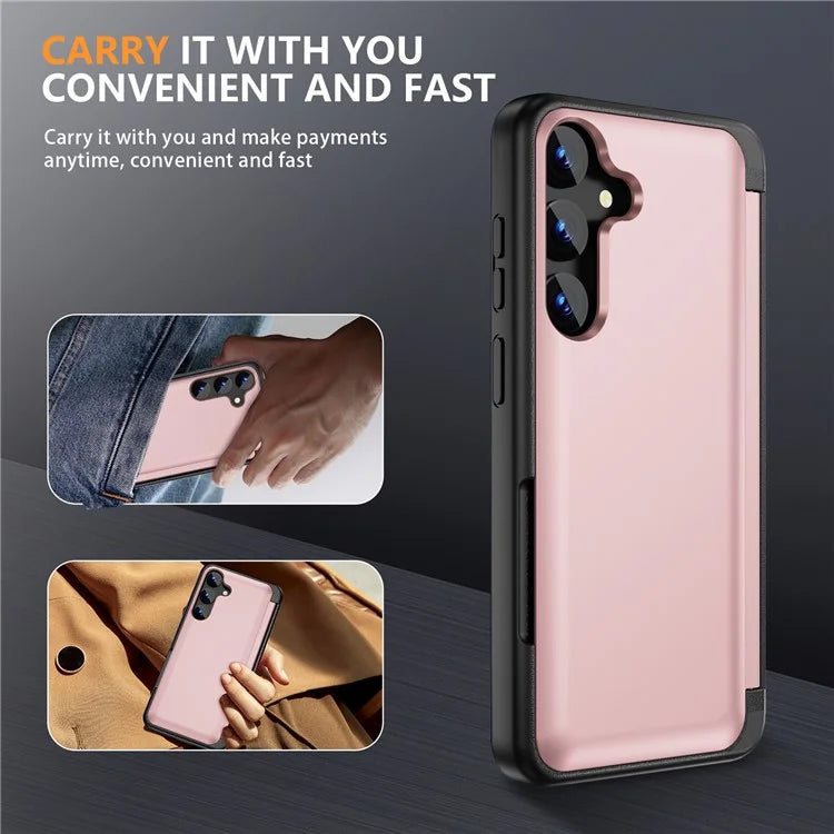 For Samsung Galaxy S23 FE Case Card Holder Shockproof TPU+PC Phone Cover with Flip Kickstand
