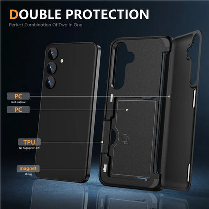 For Samsung Galaxy S23 FE Case Card Holder Shockproof TPU+PC Phone Cover with Flip Kickstand