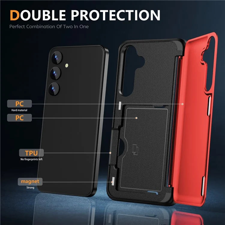For Samsung Galaxy S23 FE Case Card Holder Shockproof TPU+PC Phone Cover with Flip Kickstand