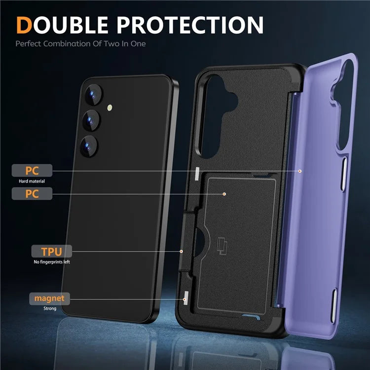 For Samsung Galaxy S23 FE Case Card Holder Shockproof TPU+PC Phone Cover with Flip Kickstand