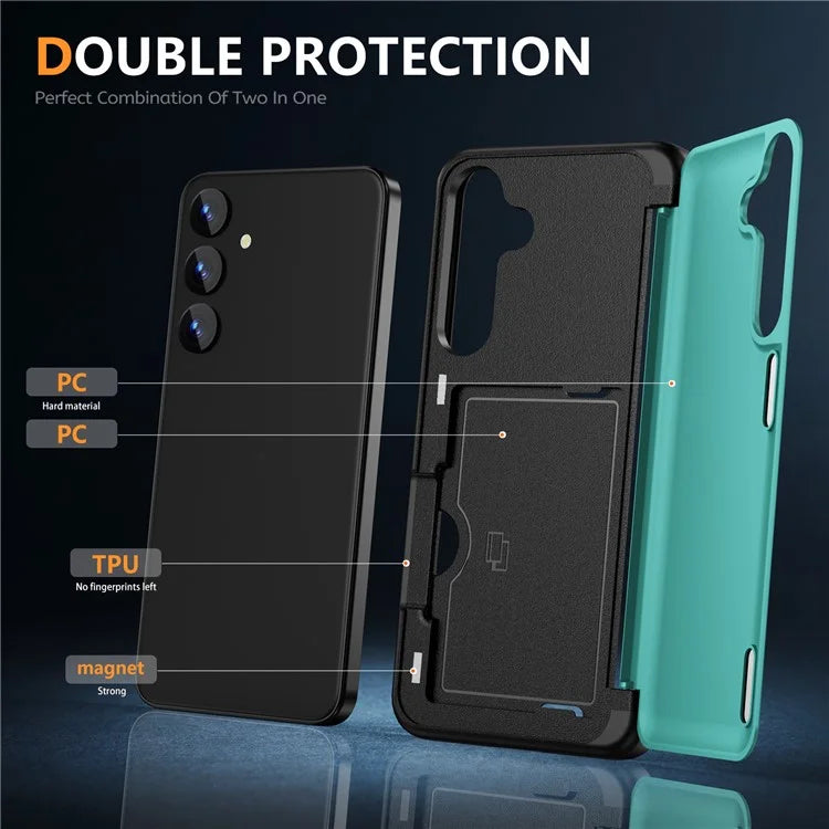 For Samsung Galaxy S23 FE Case Card Holder Shockproof TPU+PC Phone Cover with Flip Kickstand