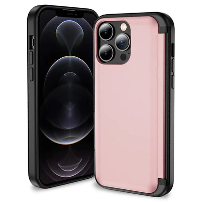 For iPhone 12 Pro Max Flip Kickstand TPU+PC Case Card Holder Phone Cover