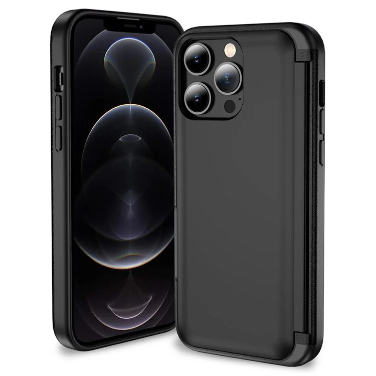 For iPhone 12 Pro Max Flip Kickstand TPU+PC Case Card Holder Phone Cover