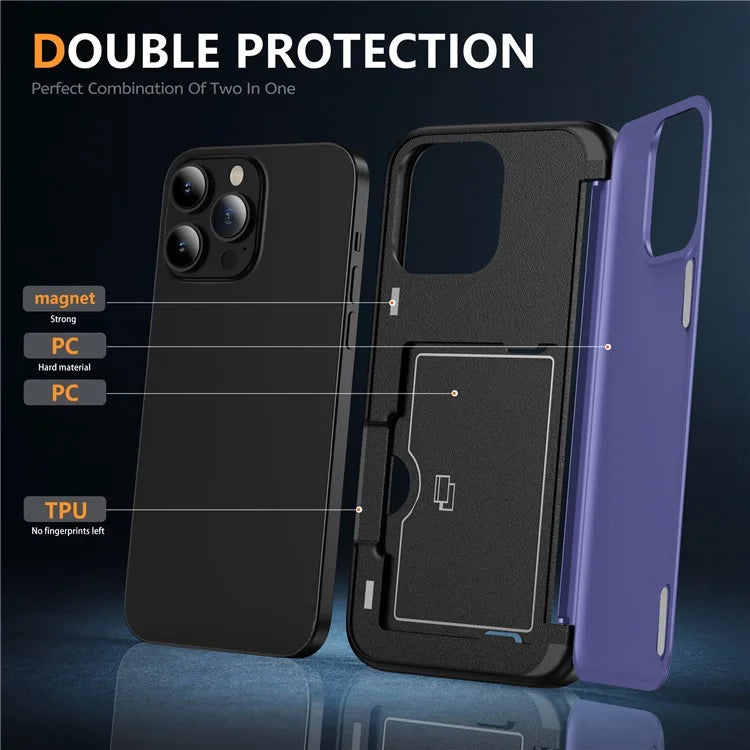 For iPhone 13 Pro Case TPU+PC Phone Cover with Kickstand / Card Holder Slot