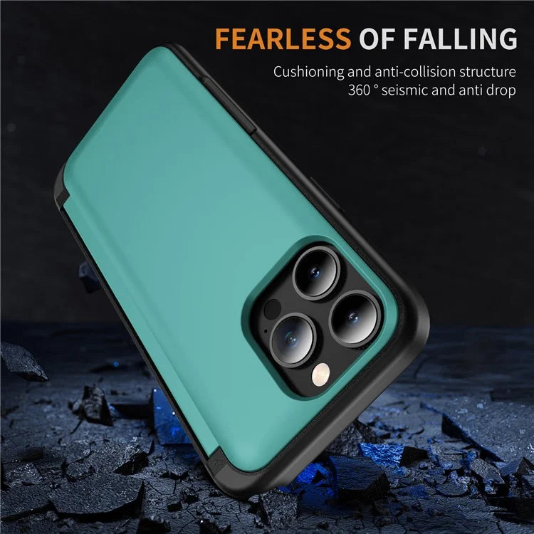 For iPhone 13 Pro Case TPU+PC Phone Cover with Kickstand / Card Holder Slot