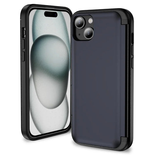 For iPhone 15 TPU+PC Case with Card Slot Flip Kickstand Drop Proof Phone Cover